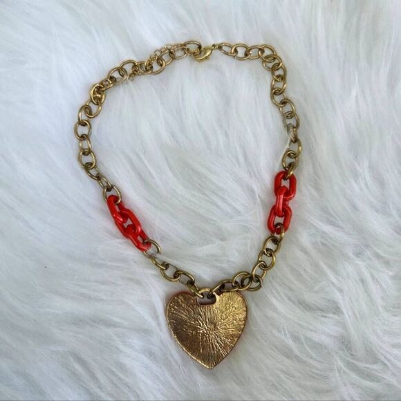 Juicy Couture Y2K Heart Pendant Goldtone and Orange Vintage Chunky Necklace - Picture 5 of 8